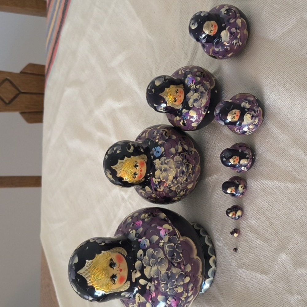 Set of 10 Vintage Russian Nesting Dolls Purples & Gold Christmas traditions